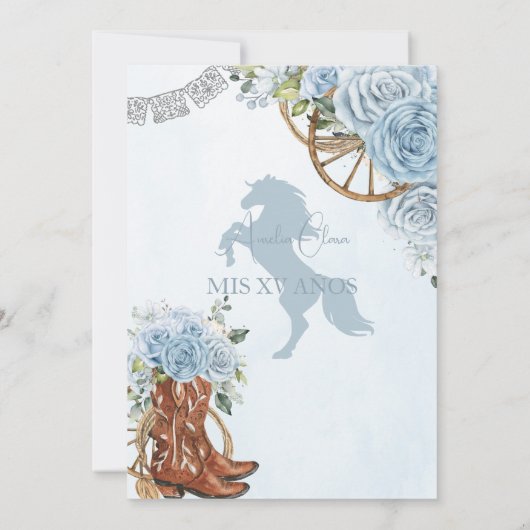 Baby Blue Floral Wild West Charro Quinceanera XV Save The Date (Rückseite)