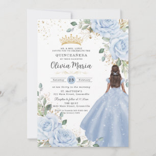Baby Blue Florales Prinzessinnenkleid Quinceañera Einladung