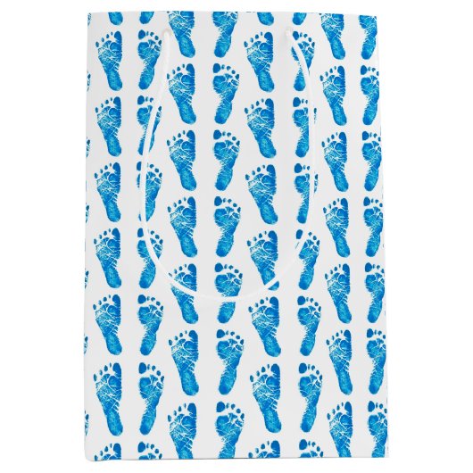 Baby Blue Footprints Medium Geschenkbeutel Mittlere Geschenktüte (Vorderseite)