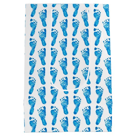 Baby Blue Footprints Medium Geschenkbeutel Mittlere Geschenktüte (Rückseite)