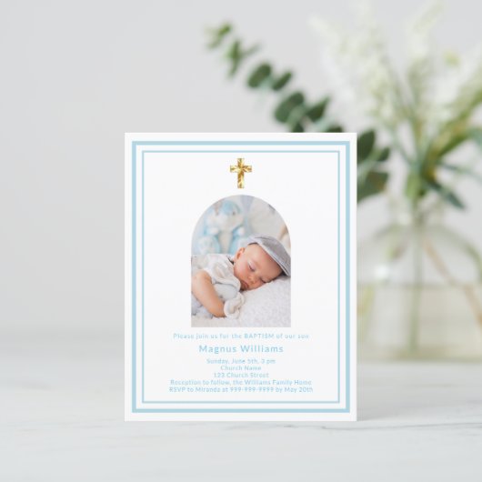 Baby Blue Foto Boy Taufe (Stehend Vorderseite)