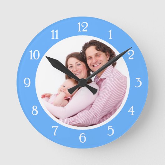 Baby Blue Foto Frame Runde Wanduhr (Vorderseite)