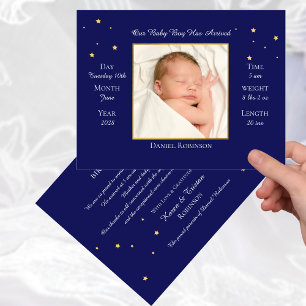 Baby Blue Foto Geburtsankündigung Postkarte