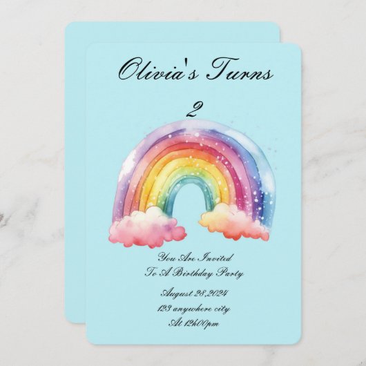 Baby Blue Geburtstagsfeier Einladung (Vorne/Hinten)