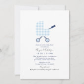 Baby Blue Gingham Baby Shower Einladung (Vorderseite)