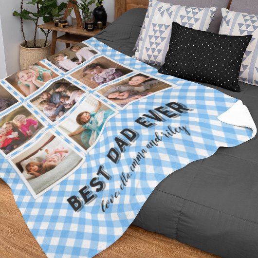 Baby Blue Gingham Bester Vater je Foto Collage Fleecedecke