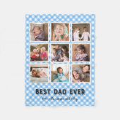 Baby Blue Gingham Bester Vater je Foto Collage Fleecedecke (Vorderseite)