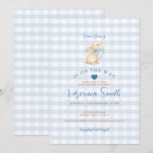 Baby Blue Gingham Bunny Baby Shower Invitation Einladung (Vorne/Hinten)