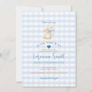 Baby Blue Gingham-Hasen-Baby-Shower-Einladung Einladung