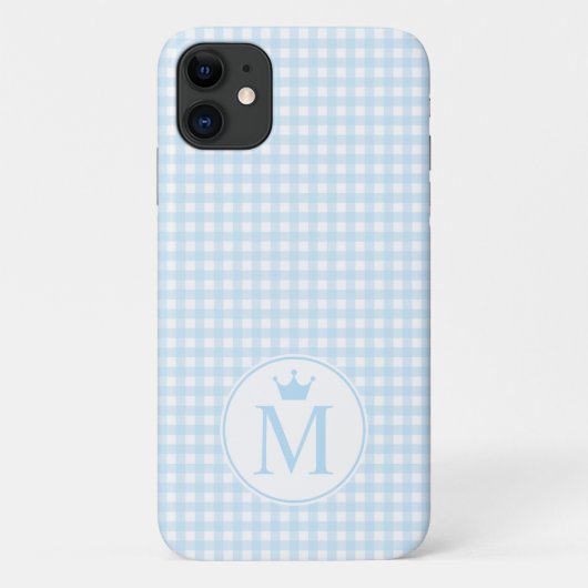 Baby Blue Gingham mit Blue Crown Monogram. Case-Mate iPhone Hülle (Rückseite)