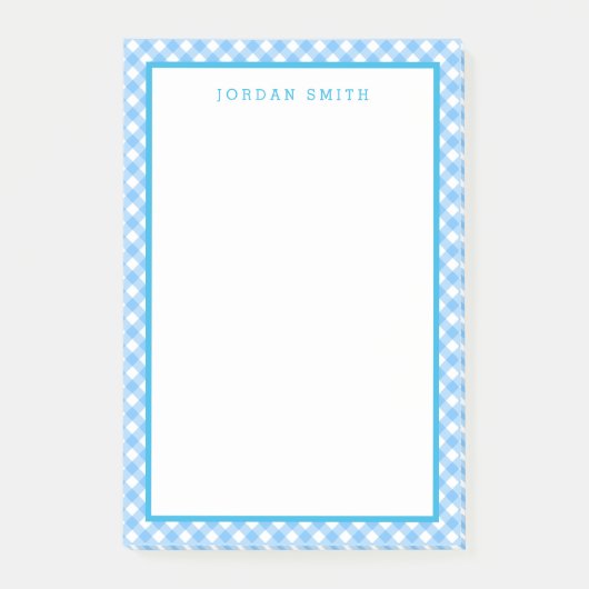 Baby Blue Gingham mit Border Post-it Klebezettel (Vorderseite)