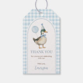 Baby Blue Gingham One Lucky Duck Balloon Birthday Geschenkanhänger (Vorderseite)