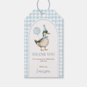 Baby Blue Gingham One Lucky Duck Balloon Birthday Geschenkanhänger