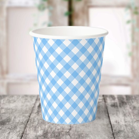 Baby Blue Gingham Paper Cups Pappbecher