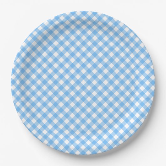 Baby Blue Gingham Paper Plate Pappteller (Vorderseite)