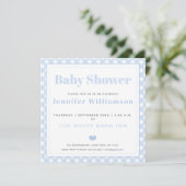 Baby Blue Gingham Pattern Baby Dusche Einladung (Stehend Vorderseite)
