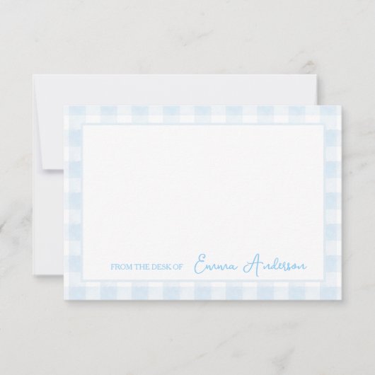 Baby Blue Gingham Personal Stationery Dankeskarte (Vorderseite)