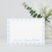 Baby Blue Gingham Personal Stationery Dankeskarte (Stehend Vorderseite)