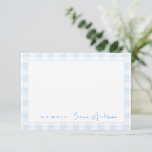 Baby Blue Gingham Personal Stationery Dankeskarte (Stehend Vorderseite)