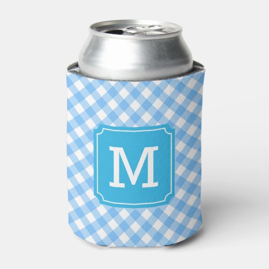 Baby Blue Gingham Personalize Monogram Dosenkühler (Kanne Vorderseite)