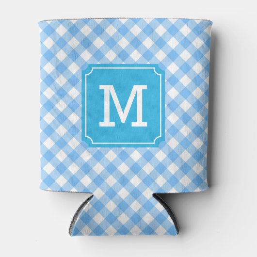 Baby Blue Gingham Personalize Monogram Dosenkühler (Vorderseite)