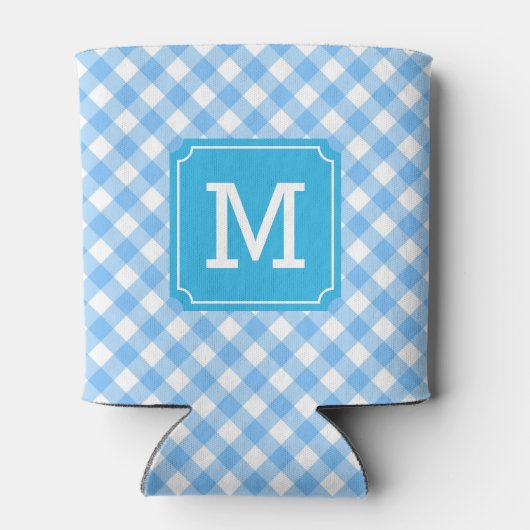 Baby Blue Gingham Personalize Monogram Dosenkühler (Rückseite)