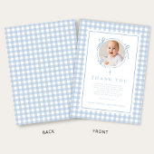 Baby Blue Gingham Photo Boy Baptism Dankeskarte