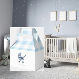 Baby Blue Gingham Pram Baby Shower Geschenkschachtel
