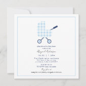 Baby Blue Gingham Pram Baby Showplatz Einladung (Vorderseite)