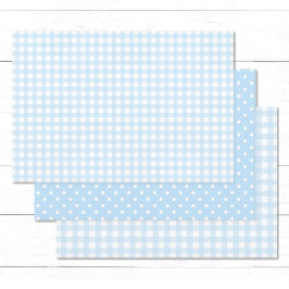 Baby Blue Gingham und Polka Dots. Geschenkpapier Set