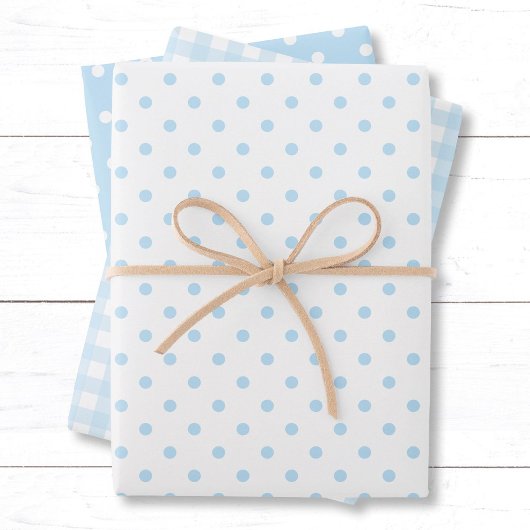 Baby Blue Gingham und Polka Dots Mixed Muster. Geschenkpapier Set