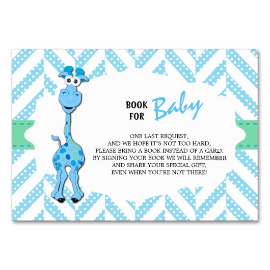 Baby Blue Giraffe Baby Boy Dusche | Buch mitbringe Tischnummer (Vorderseite)