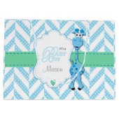 Baby Blue Giraffe Baby Dusche 2 Große Geschenktüte (Rückseite)