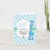 Baby Blue Giraffe Baby Dusche Dankeskarte (Vorderseite)