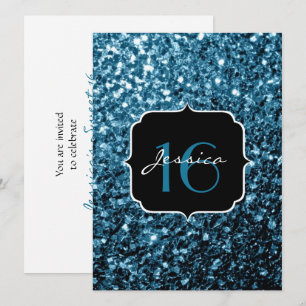 Baby Blue Glitzer Glitzern Sweet 16 Einladung