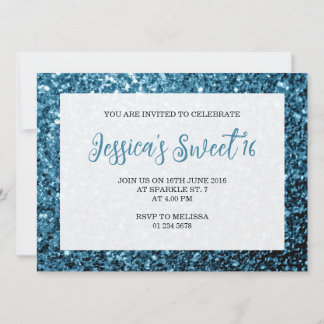 Baby Blue Glitzer Glitzern Sweet 16 elegante Drehb Einladung