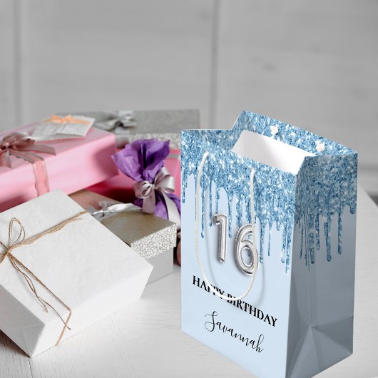Baby Blue Glitzer Tropfen Name Sweet 16 Mittlere Geschenktüte
