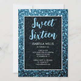 Baby blue Glitzern Sweet 16 elegante Schrift Einladung