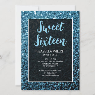 Baby blue Glitzern Sweet 16 elegante Schrift Einladung
