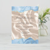Baby Blue Gold Agate Ivory Silk Wedding Einladung (Stehend Vorderseite)