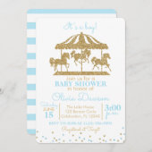 Baby Blue & Gold Carousel Boy Baby Dusche Einladung (Vorne/Hinten)