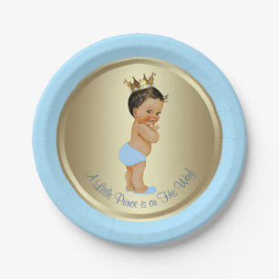 Baby Blue Gold Ethnic Hispanic Prince Baby Dusche Pappteller