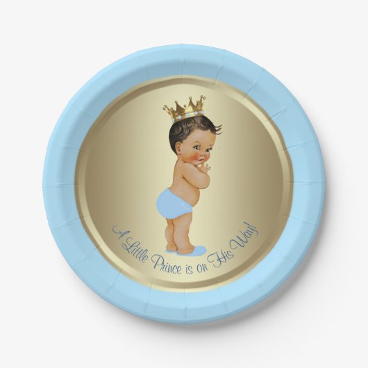 Baby Blue Gold Ethnic Hispanic Prince Baby Dusche Pappteller (Vorderseite)