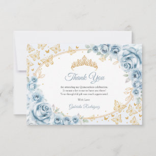 Baby Blue Gold Floral Quinceanera Dankeskarte