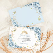 Baby Blue Gold Floral Quinceanera Dankeskarte