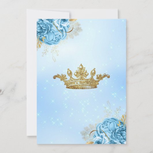 Baby Blue Gold Floral Tiara Quinceanera Einladung (Rückseite)