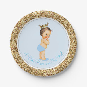 Baby Blue Gold Prince Baby Dusche Pappteller