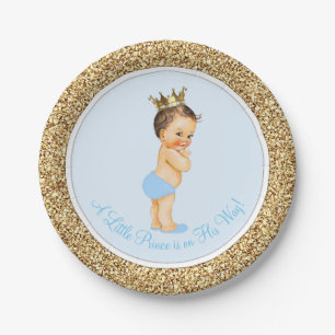 Baby Blue Gold Prinz Baby Shower Pappteller