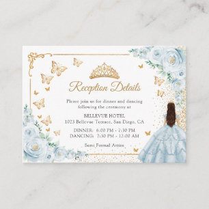 Baby Blue Gold Quinceanera Empfangsdetails Begleitkarte