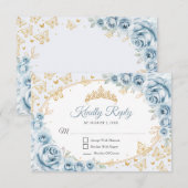 Baby Blue Gold Quinceanera Reply RSVP Karte (Vorne/Hinten)